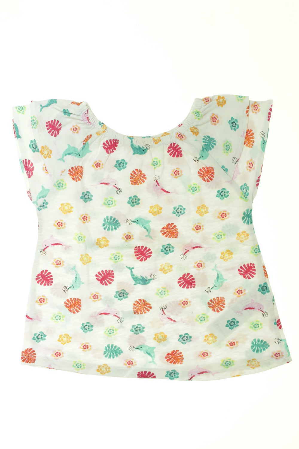 Tee-shirt manches courtes "Fleurs et dauphins"