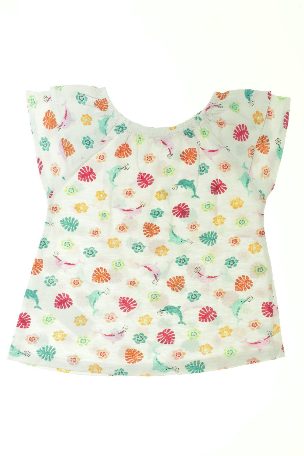 Tee-shirt manches courtes "Fleurs et dauphins"