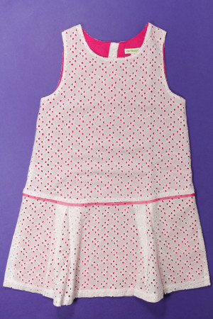 Robe En Broderie Anglaise Blanc Et Fuchsia Vertbaudet 6 Ans